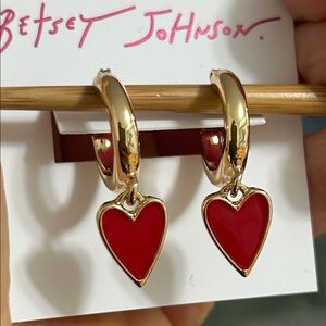 Betsey Johnson Gold Hoop Earrings with Red Hearts